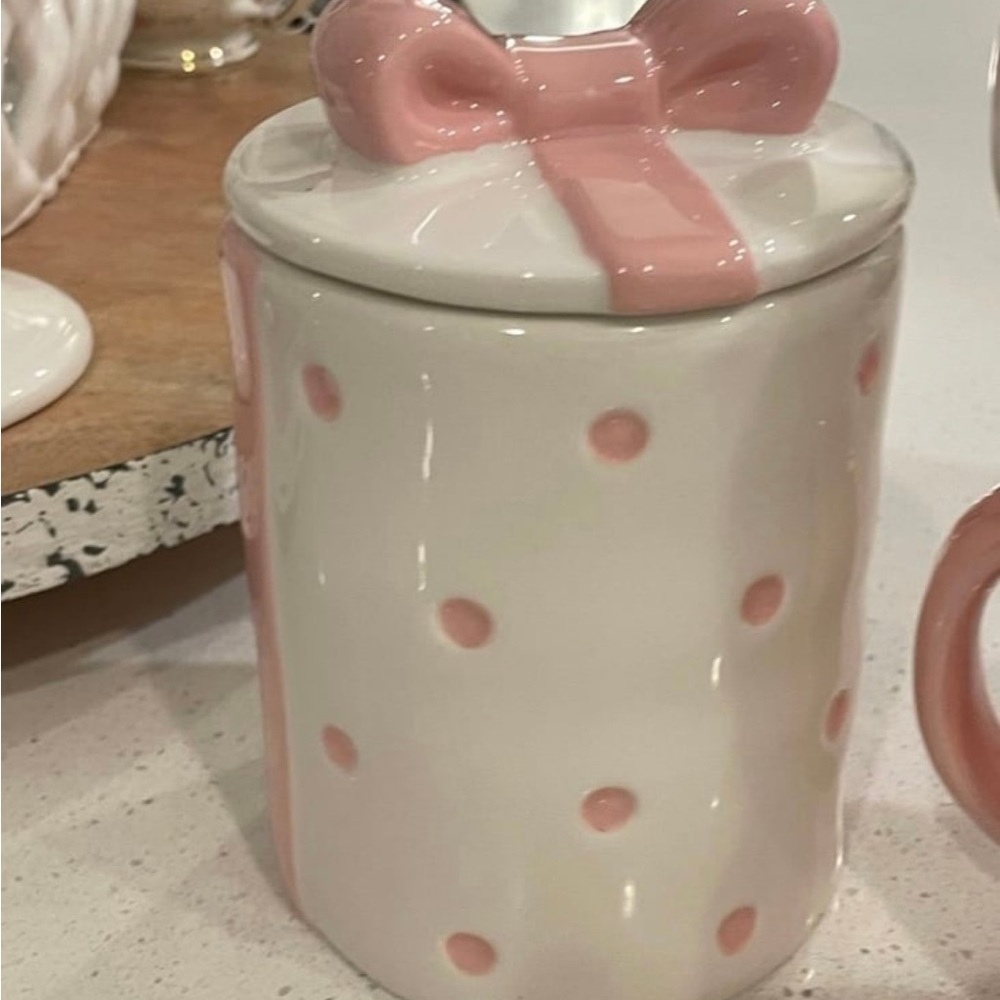 Pink and White Polka Dot Ceramic Canister